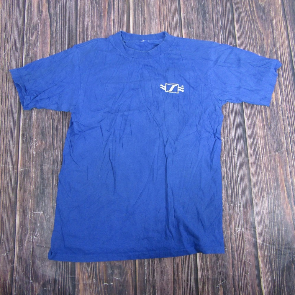 Vintage Sennheiser Shirt Mens Medium Blue Single Stitch Graphic Promo 90s